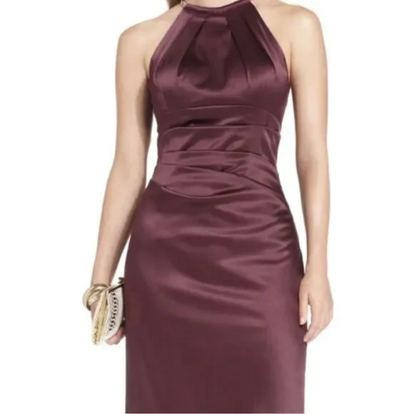 ELIZA J Pleated Satin Halter Neck Fully Lined Midi Dress EUC Size 8 Wine ELIZA J Pleated Satin Halter Neck Fully Lined Midi Dress EUC Size 8 Wine